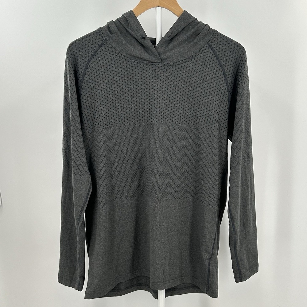 Men's Athletic Hoodie Gray Textured Performance Gym Techwear Large
